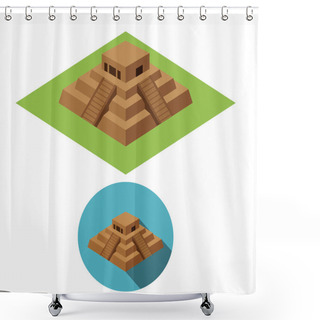 Personality  Chichen Itza Icons In Isometric Style, Vector Shower Curtains