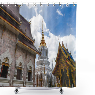 Personality  Building Of Beautiful Thai Temple On Sunny Day Shower Curtains