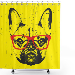 Personality  Portrait Of French Bulldog With Glasses Shower Curtains