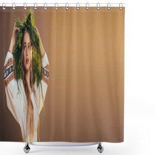 Personality  A Young Mavka With Mesmerizing Green Hair Wearing A White Shirt In A Fairy And Fantasy-inspired Studio Setting. Shower Curtains