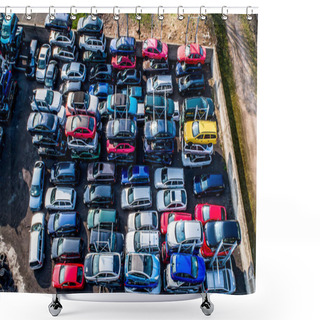 Personality  Lines Of Crushed Cars Wreck In Scrapyard Before Being Shredded Recyling Shower Curtains