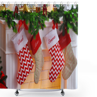 Personality  Christmas Stockings Hanging Shower Curtains