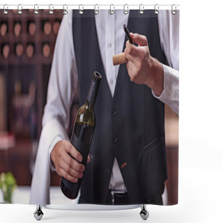 Personality  Waiter Opening Wine Bottle  Shower Curtains