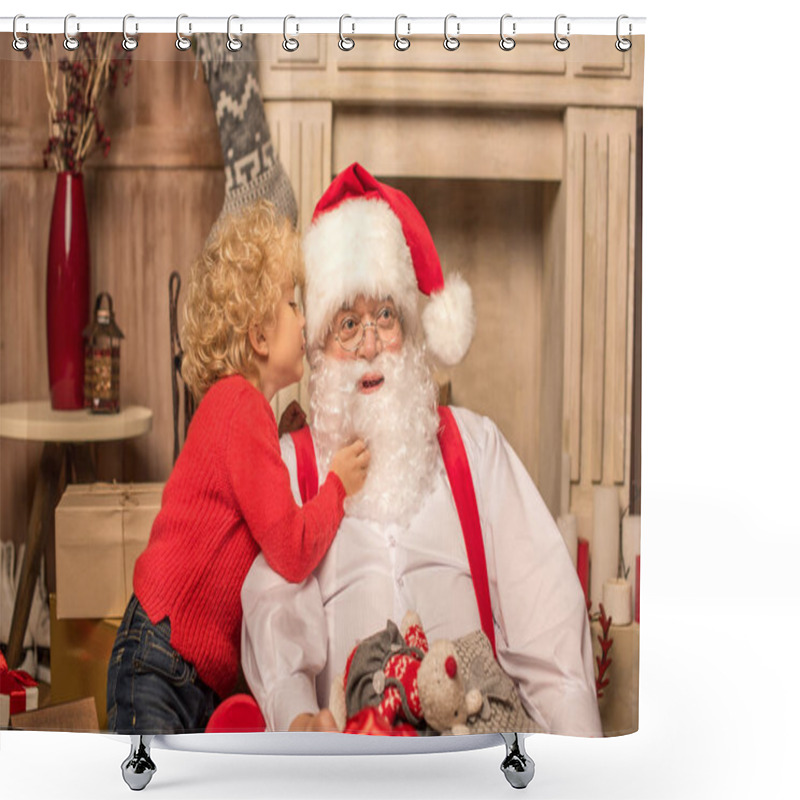 Personality  Kid Whispering A Wish To Santa Claus Shower Curtains