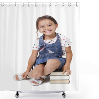 Personality  Little Student Girl Sitting On Stack Of Books Shower Curtains