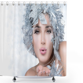 Personality  Fashionable Woman Portrait With Silver Stylism. Vogue Style Mode Shower Curtains