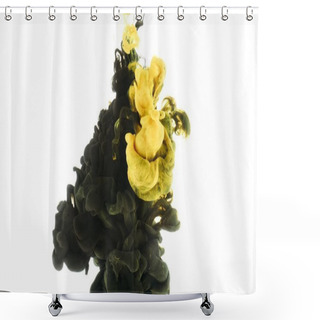 Personality  Mixing Of Black And Yellow Paint Splashes, Isolated On White Shower Curtains