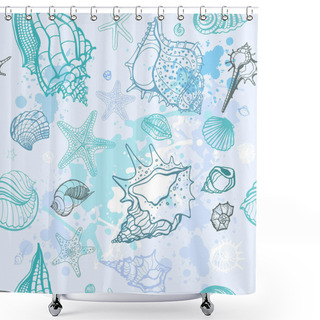 Personality  Sea Background. Hand Drawn Vector Illustration Shower Curtains