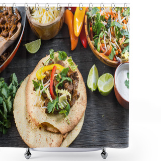 Personality  Making Typical Latin Street Food, Mexican Taco Shower Curtains