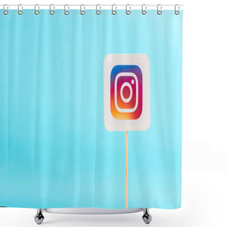 Personality  Top View Of Instagram Logo Solated On Blue With Copy Space Shower Curtains