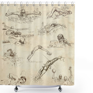 Personality  Swimming. Hand Drawn Collection. Original Sketches. Shower Curtains