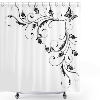 Personality  Decorative Floral Corner Ornament With Butterfly Shower Curtains