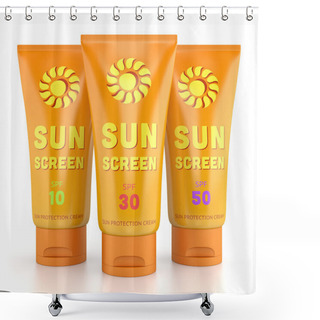 Personality  Three Sunscreen Tubes Isolated On White Shower Curtains