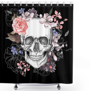 Personality  Skull And Flowers Day Of The Dead Shower Curtains