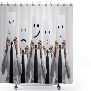 Personality  Five Business Men Holding A Card With Emotional Face. Shower Curtains