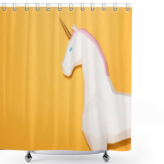 Personality  Side View Of Decorative Unicorn Standing On Yellow Background  Shower Curtains