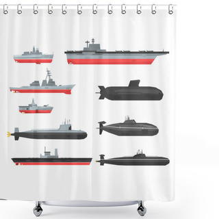 Personality  Naval Combat Ships Set, Military Boats, Ships, Submarine Vector Illustrations Shower Curtains