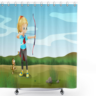Personality  A Girl Holding An Archery With A Monkey At The Back Shower Curtains