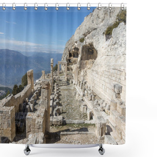 Personality  Alahan Monastery Is A Complex Of Fifth Century Buildings Located In The Mountains Of Isauria In Southern Asia Minor.Mut District Of Mersin Province,Turkey. Shower Curtains