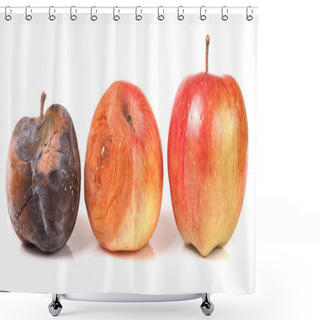 Personality  Two Rotten And One Good Apple Isolated On White Background Shower Curtains