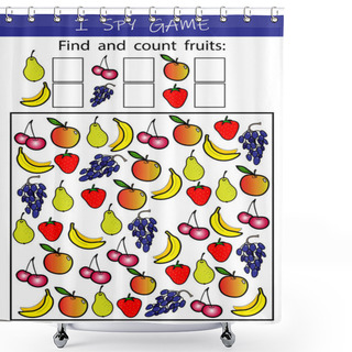 Personality  I Spy Fruits - Educational Game For Kids. Math Worksheet For Kindergarten, School, Preschool. Development Of Numeracy Skills And Attention. Shower Curtains