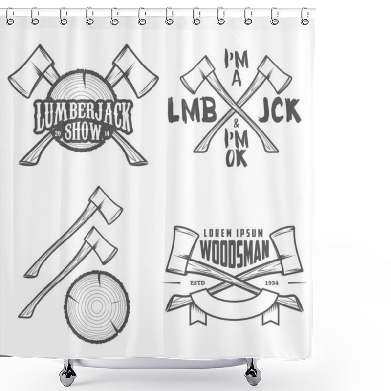 Personality  Set Of Lumberjack Labels, Emblems And Design Elements Shower Curtains