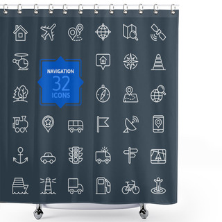 Personality  Outline Web Icons Set - Navigation, Location, Transportation Shower Curtains