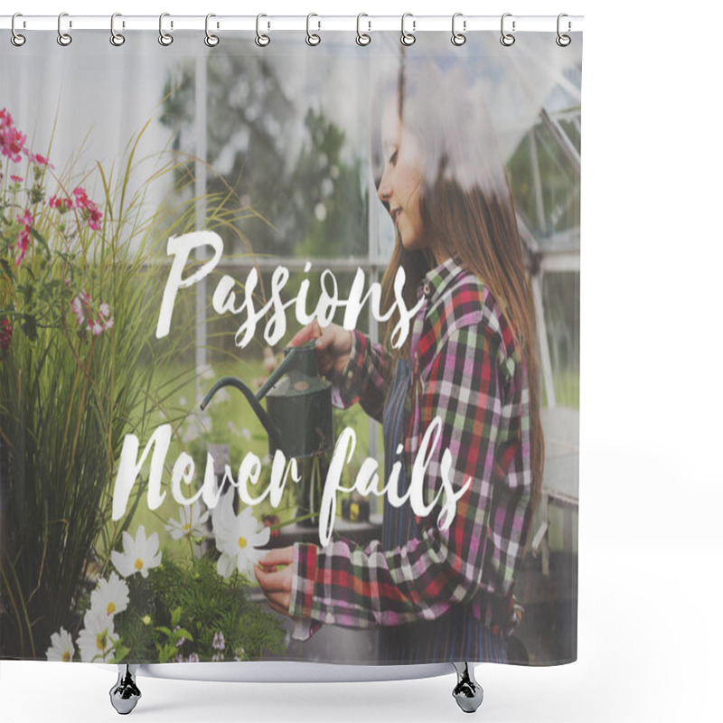 Personality  Woman Watering Plants In Greenhouse Shower Curtains