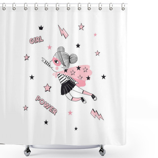 Personality  Little Cartoon Supergirl Character Illustration Shower Curtains