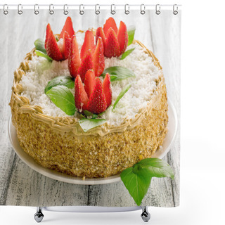 Personality  Celebratory Cake With Strawberries Flowers Shower Curtains