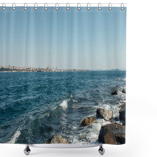 Personality  Wet Stones And Sea Waves On Coast Shower Curtains