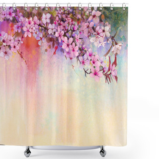 Personality  Watercolor Painting Cherry Blossoms - Japanese Cherry - Pink Sakura Floral In Soft Color Over Blurred Nature Background Shower Curtains