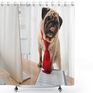 Personality  Business Dog With Tongue Out Shower Curtains