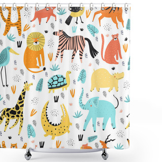Personality  Wild African Animals Flat Vector Shower Curtains