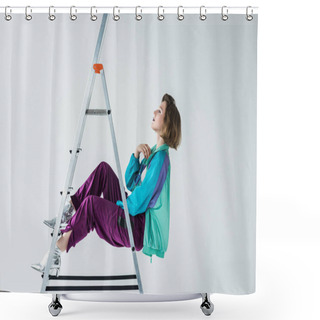Personality  Young Girl In Vintage Windcheater Suit Shower Curtains