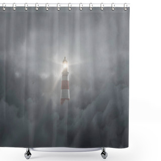 Personality  3d Rendering Of An Illuminated Lighthouse Over Fluffy Darken Clouds Shower Curtains