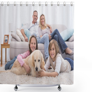 Personality  Siblings Playing With Dog Shower Curtains