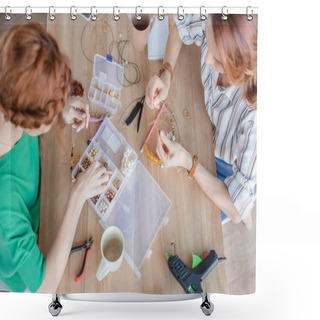Personality  High Angle View Of Young Women In Handmade Accessories Workshop Shower Curtains