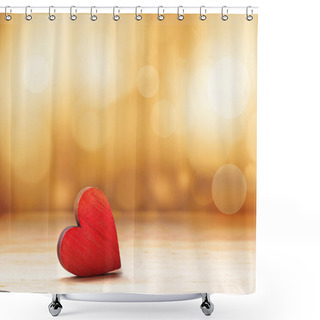 Personality  Red Heart On Wooden Board Against Defocused Lights. Shower Curtains