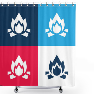 Personality  Bonfire Blue And Red Four Color Minimal Icon Set Shower Curtains