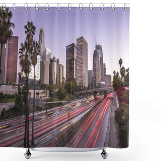 Personality  Downtown Los Angeles At Sunset With Light Trails Shower Curtains