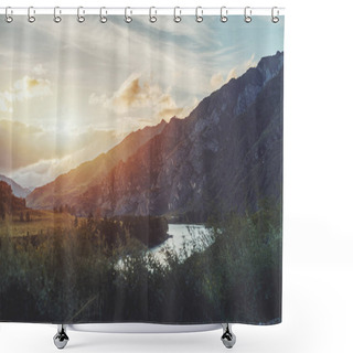 Personality  Sunset In The Altai Mountains Near Katun River Shower Curtains