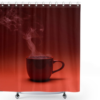 Personality  Close Up View Of Red Cup Of Coffee Isolated On Red Shower Curtains