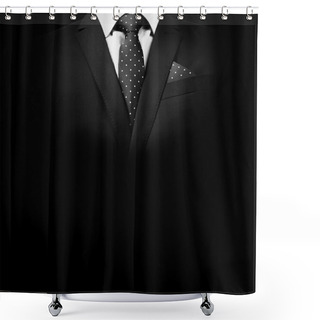 Personality  Man In Suit On A Black Background Shower Curtains