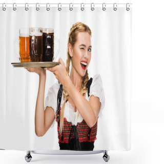 Personality  Winking Waitress With Beer Glasses Shower Curtains