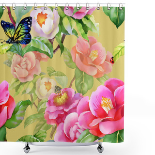 Personality  Butterfly  And Ladybug On Floral  Background Shower Curtains