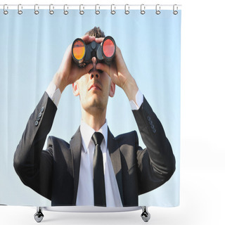 Personality  Business Man With Binoculars Shower Curtains