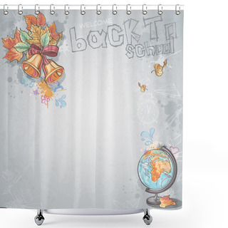 Personality  Background Image For Text With A School Bell, Autumn Leaves And Globe Shower Curtains