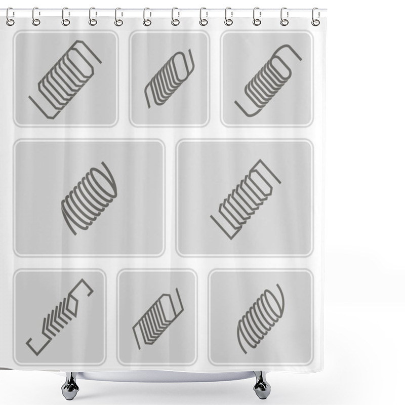 Personality  Set Of Monochrome Icons With Springs Shower Curtains
