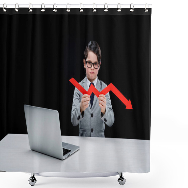 Personality  Boy with laptop and arrow  shower curtains